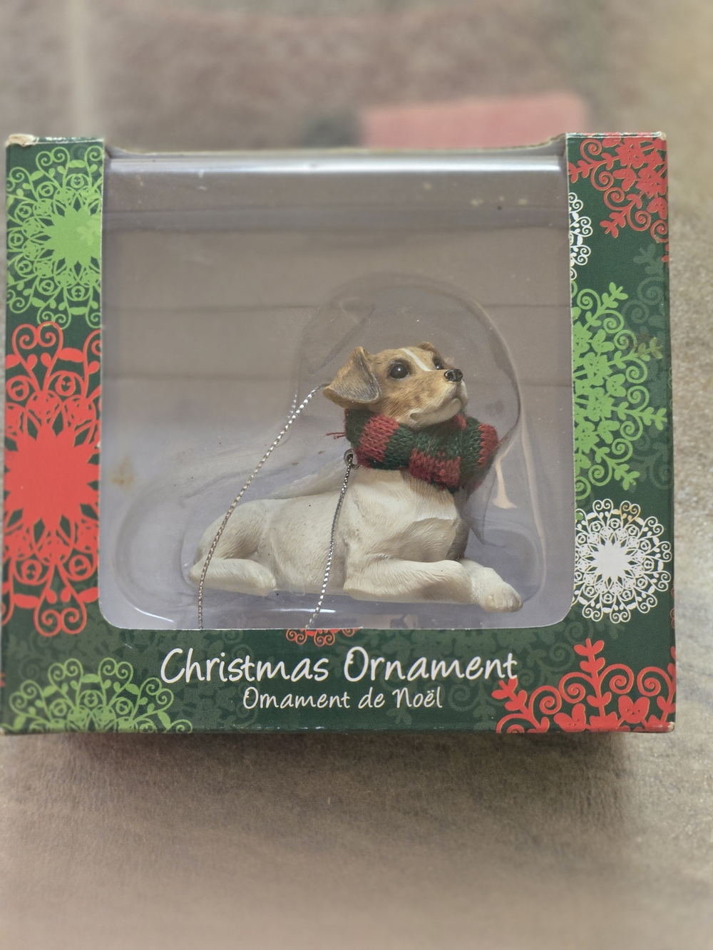 Dog Christmas Ornament with Red & Green Scarf - Brand